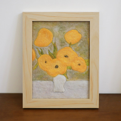 数绵羊羊毛毡戳戳乐diy材料包 花朵静物相框画装饰画送情侣礼物