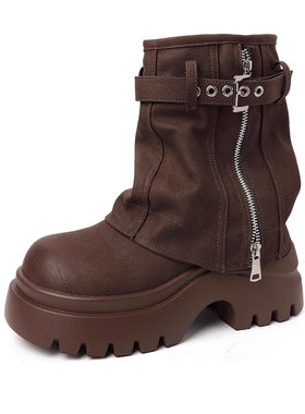 日本offcat2025新款厚底黑色裤管靴复古风子女高级感炸街马丁短靴