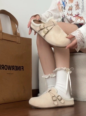 日本offcat2025新款小众复古手缝线真皮包头半拖鞋女经典底勃肯鞋