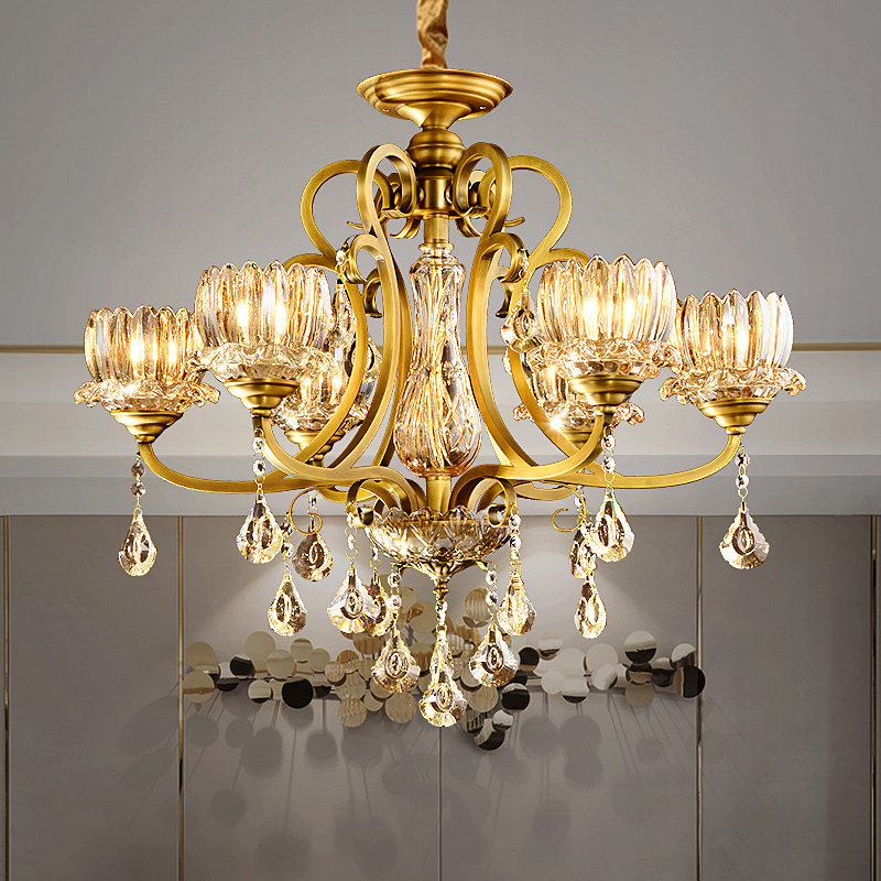 卡信之光 欧式全铜水晶吊灯客厅灯 奢华别墅水晶铜灯卧室饭厅灯具