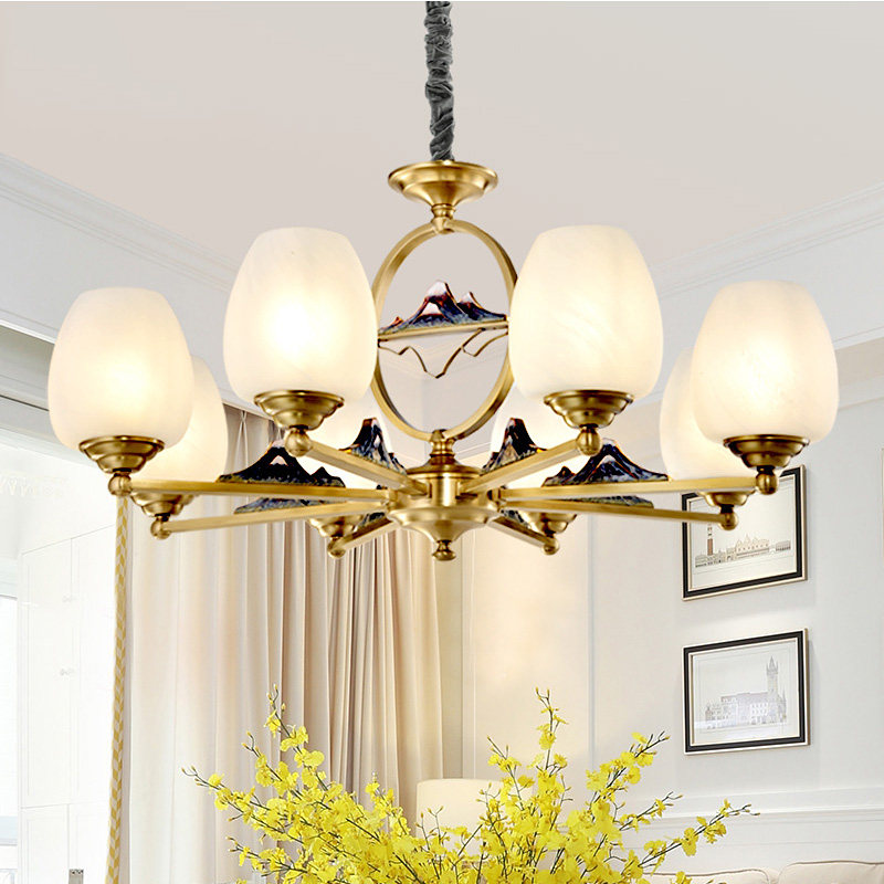 卡信之光 现代新中式全铜吊灯客厅 禅意中国风书房样板间山型灯具