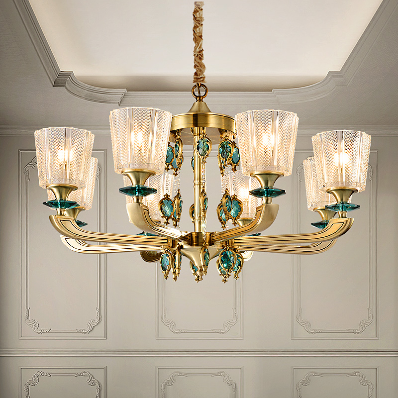 欧式风全铜孔雀蓝水晶吊灯轻奢