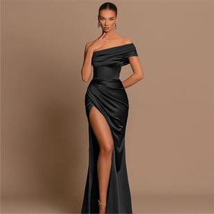 Evening Elegant Satin Shoulder Gown优雅单肩缎面晚宴长裙 One