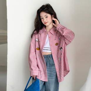 女童格子衬衫外套春秋款2026新款春季衬衣儿童薄款春装小女孩上衣