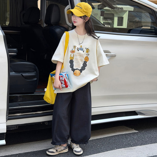 女童夏季套装2026新款韩版宽松中大童短袖T恤时尚休闲裤两件套