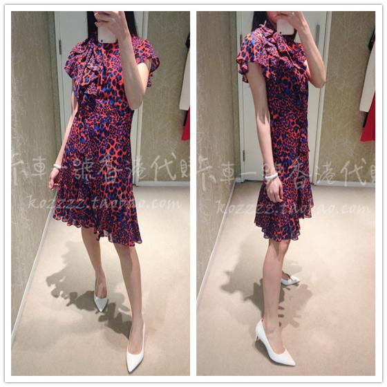 卡車一號香港代購 KAREN MILLEN 18春夏 豹纹领结小飞袖连衣裙