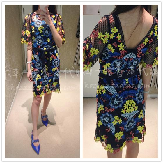 卡車一號香港代購 KAREN MILLEN 18春夏 混色提花网眼开背连衣裙