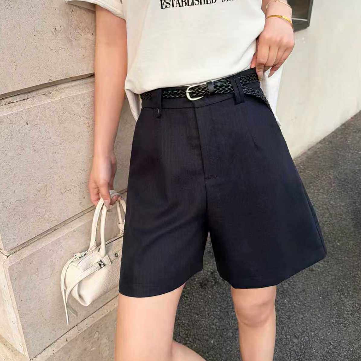 夏季新款莱赛尔亚麻高腰显瘦短裤