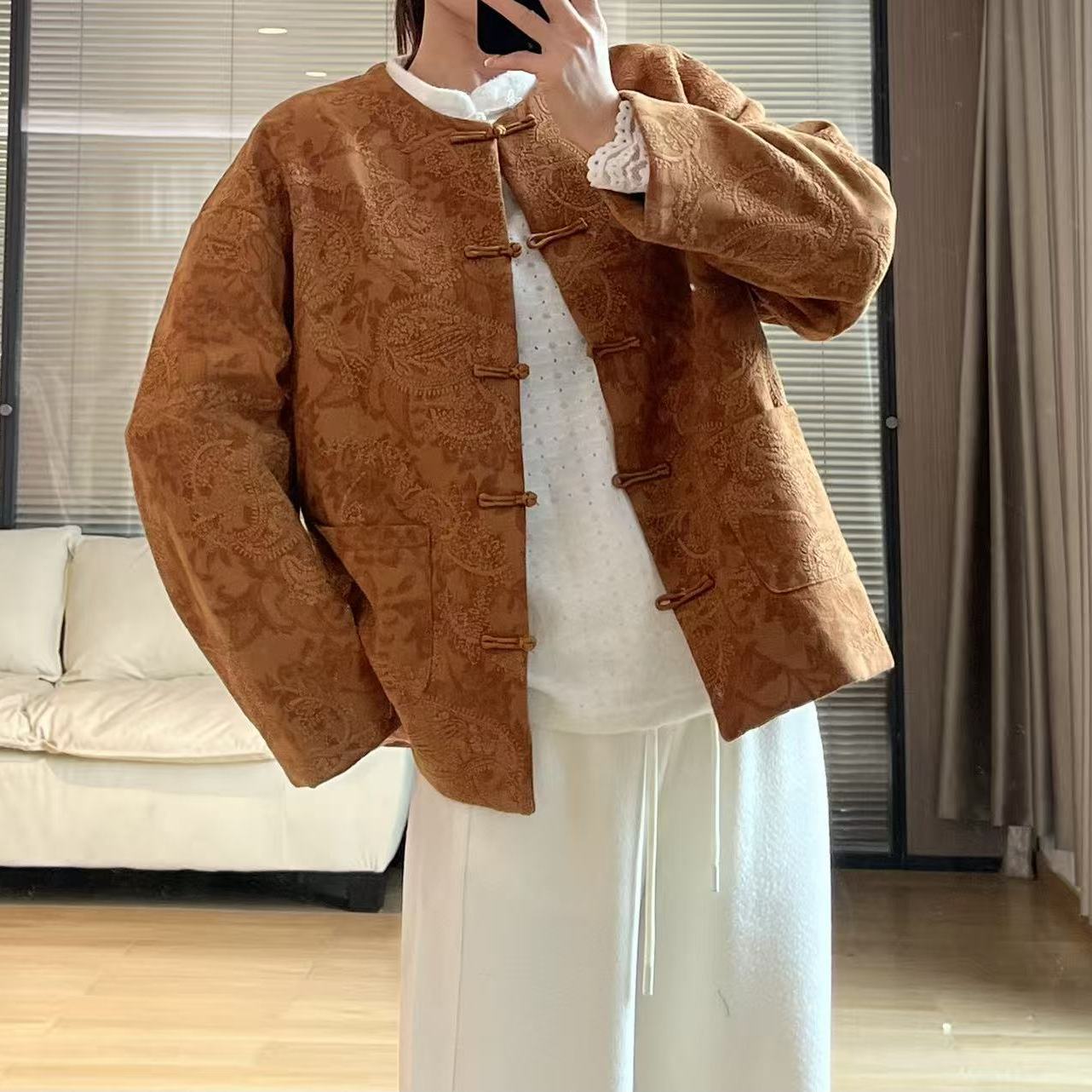 新中式刺绣盘扣棉衣秋冬加厚外套