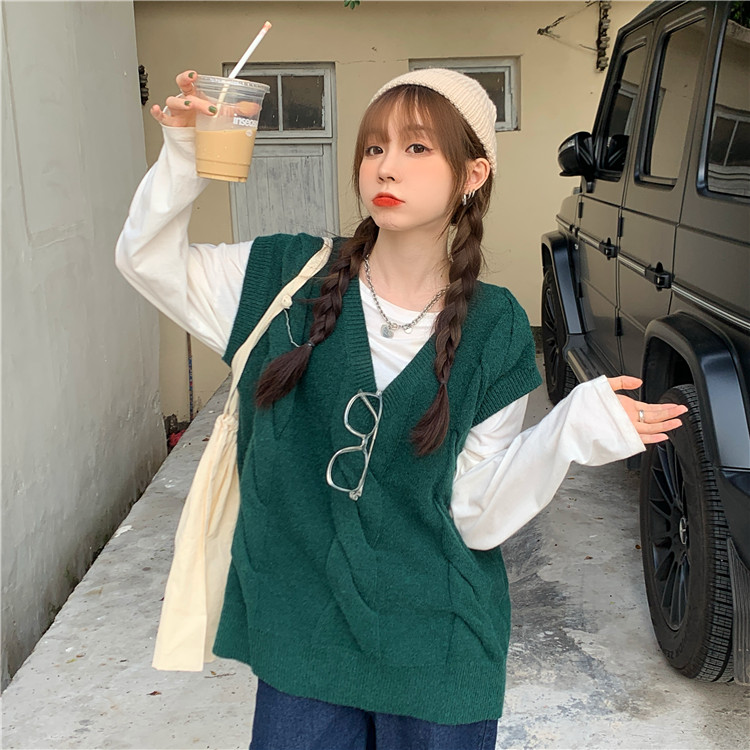 Real price ~ loose and versatile V-neck twist knitted vest