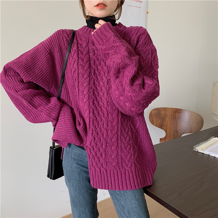 Real price ~ loose and versatile round neck twist irregular hem split sweater