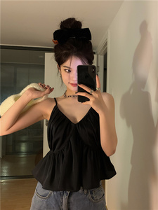 RM7528#宽松百搭褶皱V领背心吊带