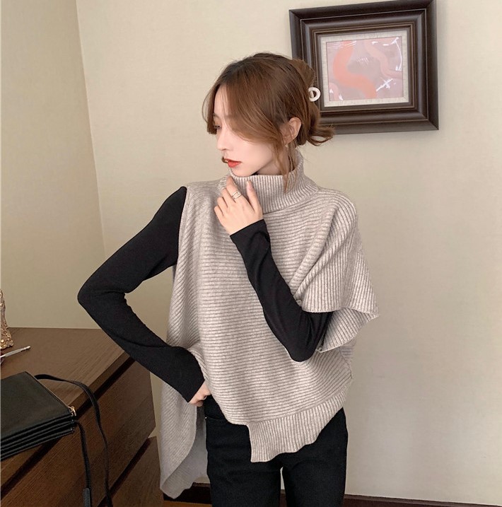 Real price ~ loose and versatile high collar irregular knitted vest