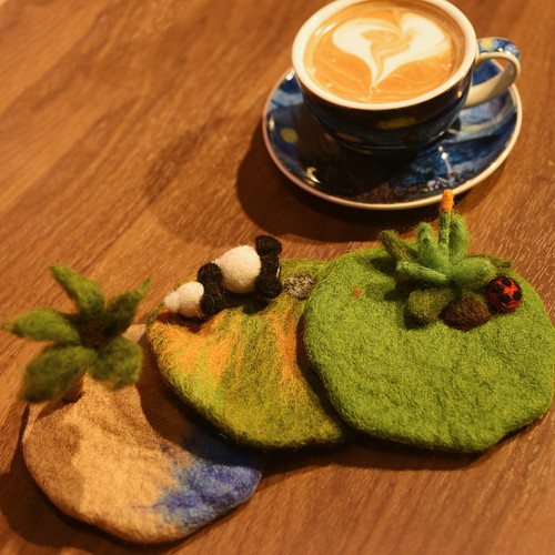尼泊尔进口手工羊毛毡杯垫卡通造型隔热垫网红个性潮咖啡杯垫子绿