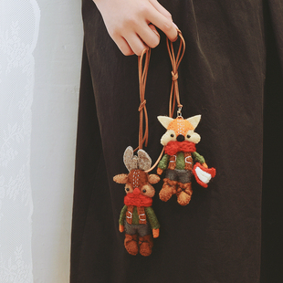 圣诞鹿尼泊尔手工羊毛毡挂件可爱狐狸车挂礼物公仔玩偶书包包挂饰