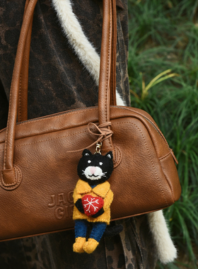 尼泊尔进口手工羊毛毡挂件黑色猫咪包挂情侣学生公仔车挂灰猫三花