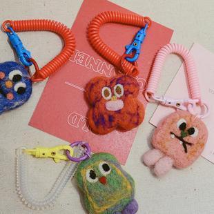 ins小众羊毛毡表情弹力绳挂件简约情侣卡通公仔钥匙扣书包包挂饰