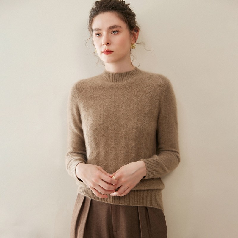 老钱风小山羊绒衫女半高领套头螺纹针织衫秋冬保暖百搭毛衣,女装/女士精品,羊绒衫,淘宝优惠券,粉丝福利购,淘宝优惠卷