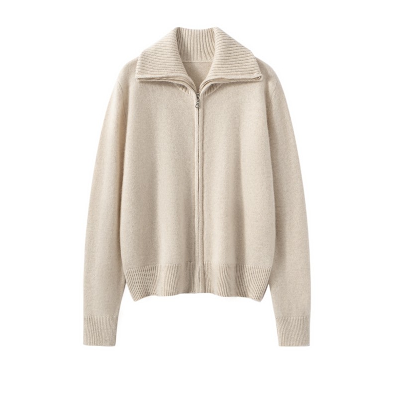 山羊绒衫女翻领拉链针织开衫宽松加厚毛衣外套百搭,女装/女士精品,羊绒衫,淘宝优惠券,粉丝福利购,淘宝优惠卷