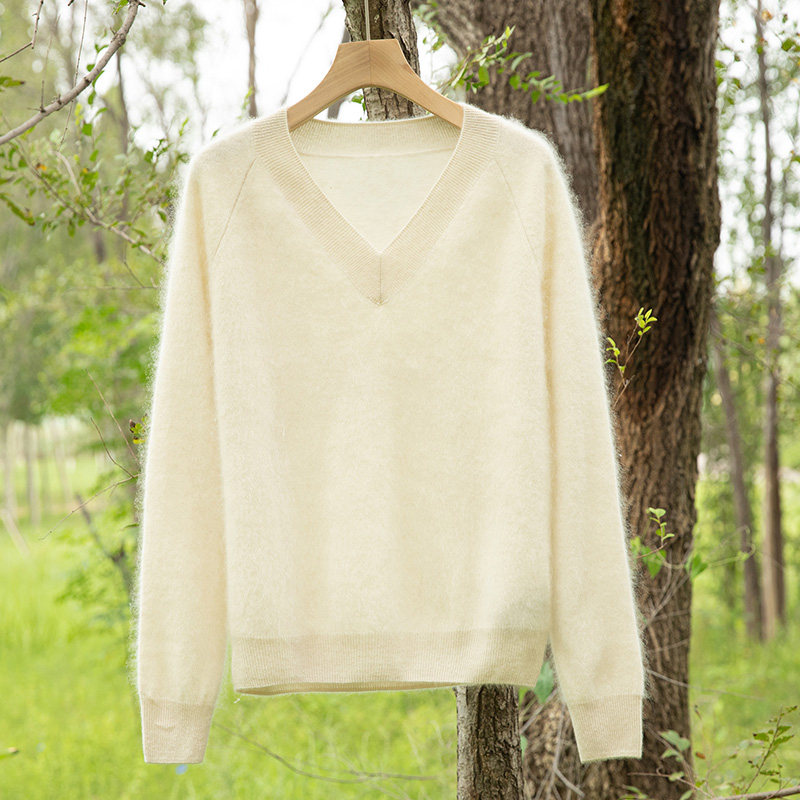 慵懒风V领山羊绒衫女长袖宽松显瘦百搭针织毛衣秋冬,女装/女士精品,羊绒衫,淘宝优惠券,粉丝福利购,淘宝优惠卷