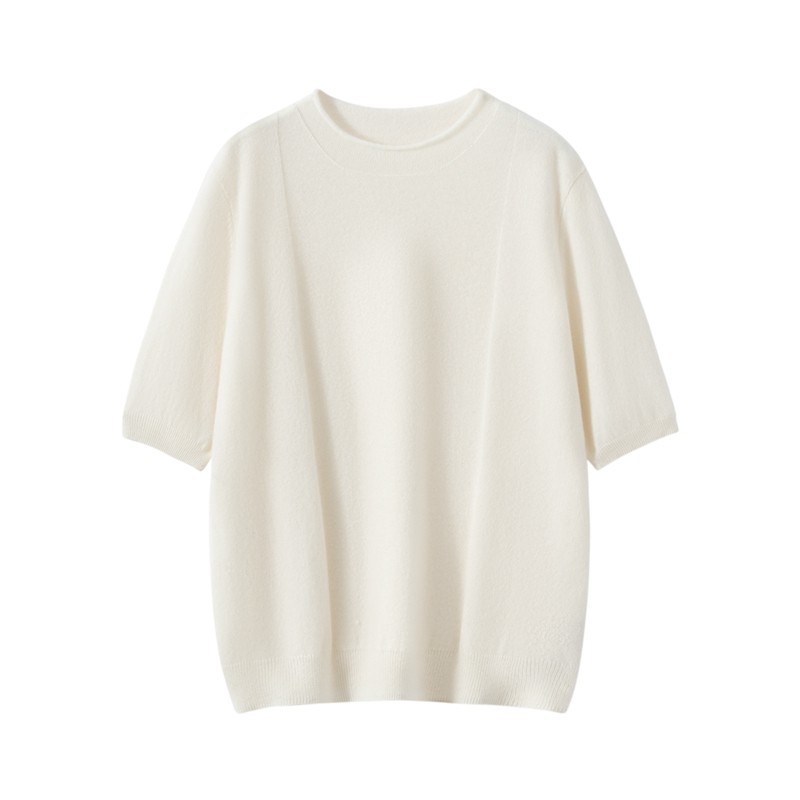 极简风山羊绒衫女圆领短袖针织衫冬季百搭套头毛衣卷边领半袖,女装/女士精品,羊绒衫,淘宝优惠券,粉丝福利购,淘宝优惠卷