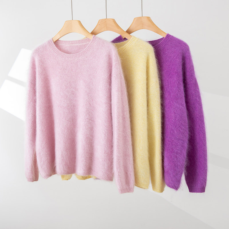 拉绒系列山羊绒衫女花纱圆领套头毛衣宽松慵懒风保暖套头百搭,女装/女士精品,羊绒衫,淘宝优惠券,粉丝福利购,淘宝优惠卷