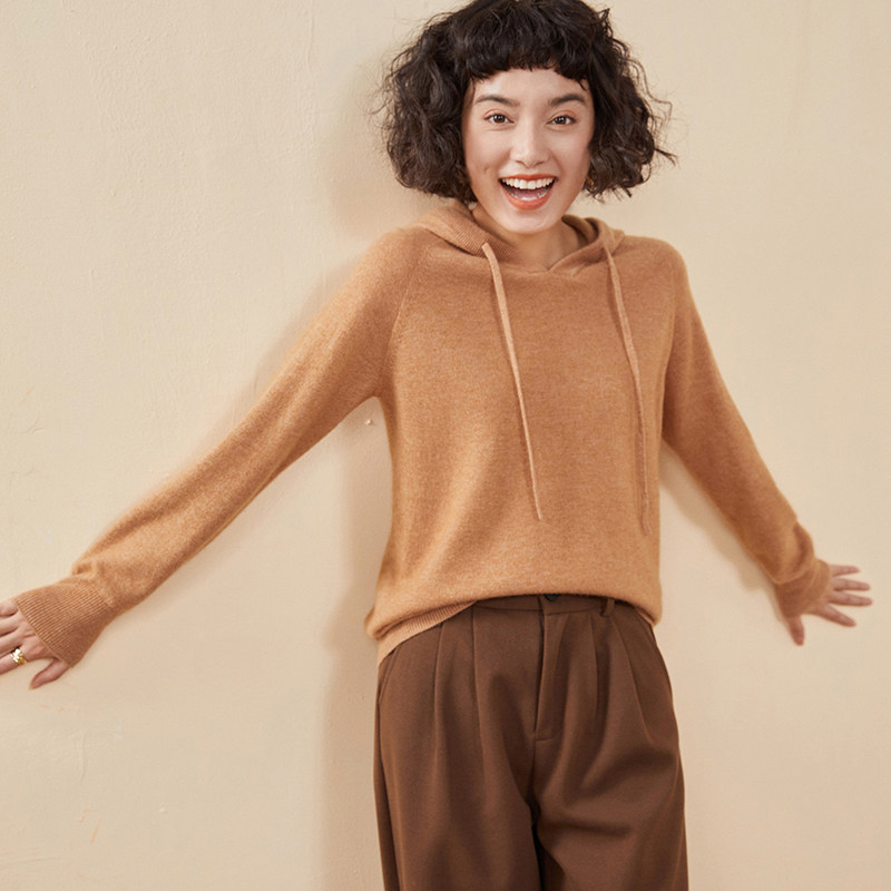 温柔慵懒风连帽羊绒衫女宽松长袖套头毛衣秋冬保暖针织衫一线帽衫,女装/女士精品,羊绒衫,淘宝优惠券,粉丝福利购,淘宝优惠卷