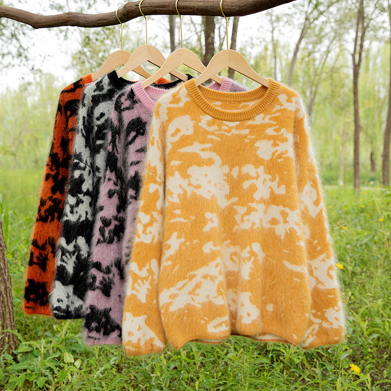 山羊绒衫女圆领提花加厚毛衣宽松慵懒风针织打底衫套头百搭,女装/女士精品,羊绒衫,淘宝优惠券,粉丝福利购,淘宝优惠卷