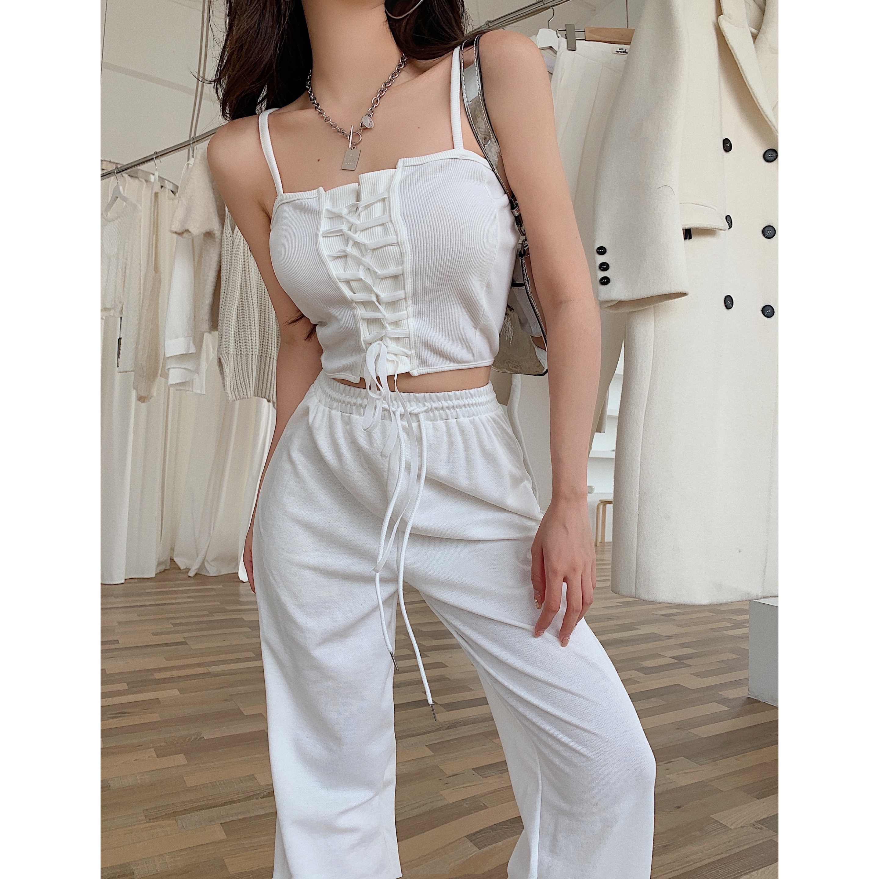 Real price fashion bandage suspender vest sports leisure loose versatile sports pants fashion