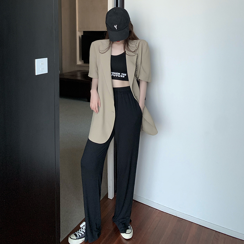 Simple letter Vest + temperament suit collar coat + high waist casual pants 3-piece set 5508 × 5509 × 5510#