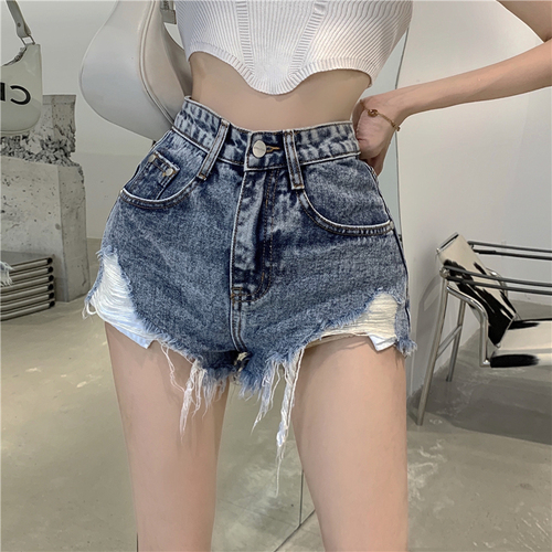 Real auction real price irregular hot girl jeans women's summer new high waist hole super shorts hot pants