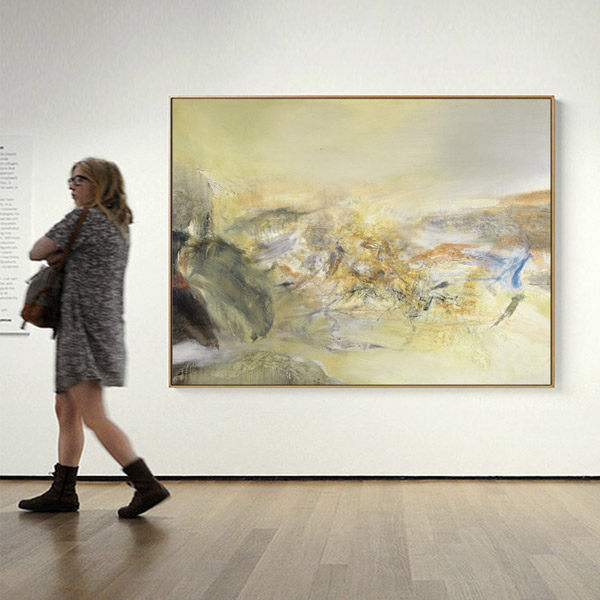 赵无极油画现代简约北欧玄关横版过道走廊装饰画无框画沙发背景画