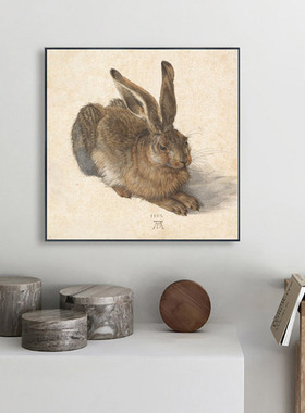 丢勒 Albrecht Durer 野兔 文艺复兴美式挂画 儿童房间酒吧装饰画