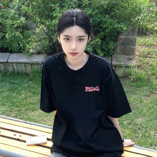 纯棉短袖 夏显瘦超火减龄上衣设计感宽松黑色高级感 t恤女2026新款