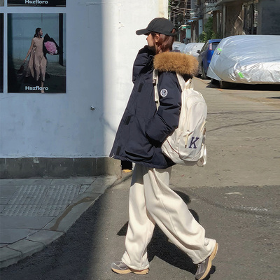 巨显白藏蓝色派克服加厚棉衣外套