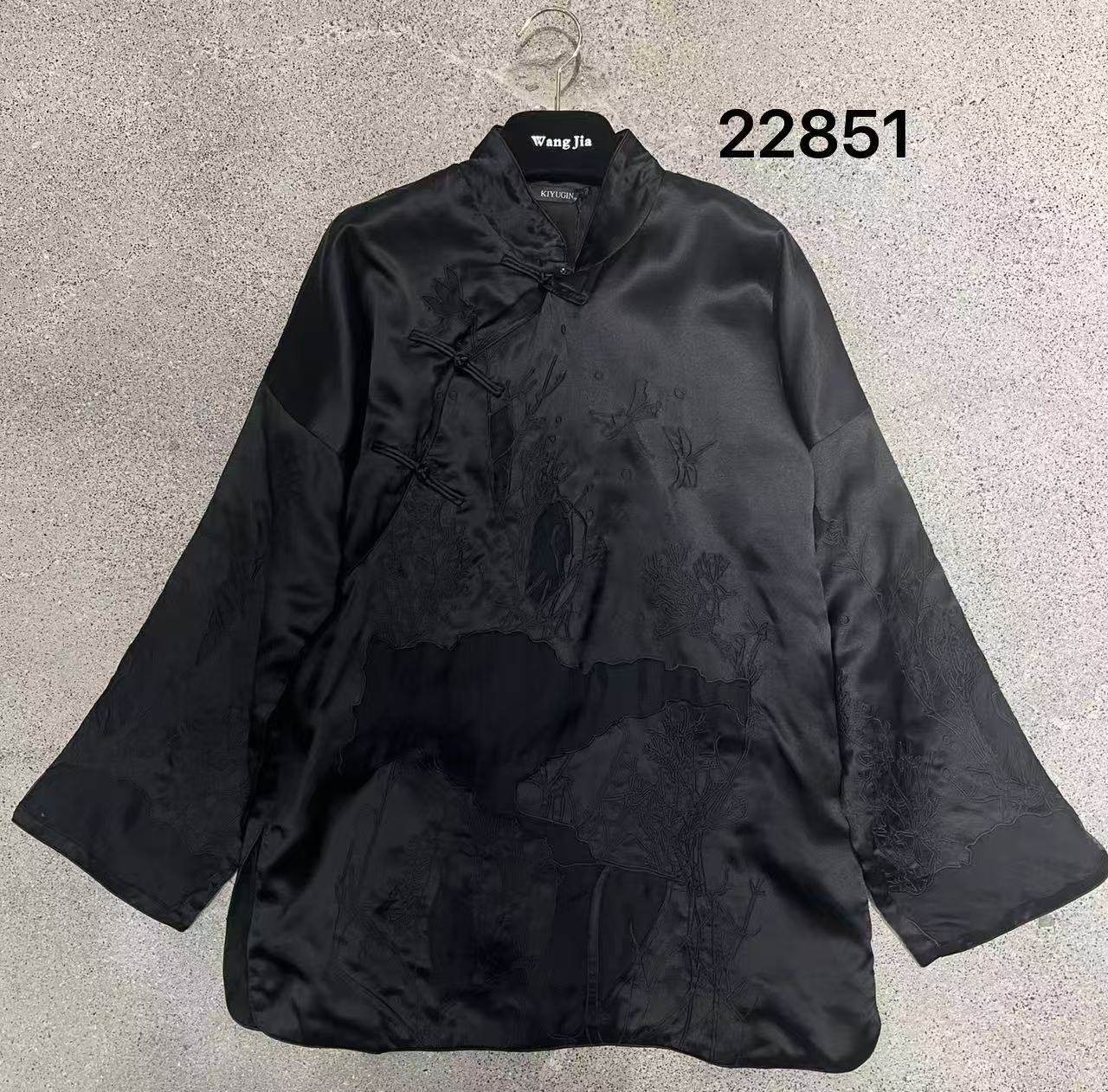 微默契正品高端定制真丝拼接蕾丝新中式长袖衬衣22581