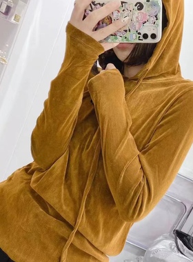 微默契正品KiYUGINA超美色丝绒进口面料连帽上衣 好版型