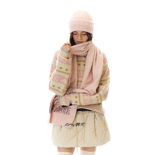 Amy韩国代购GROVE 25冬季GRVR AMOUR KNIT 圆领毛衣针织衫2色