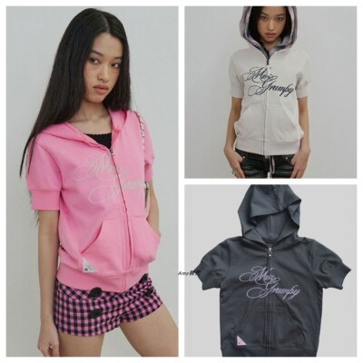 特价韩国代购SCULPTOR 26夏Miss Grumpy Zip-Up Hoodie短袖连帽衫