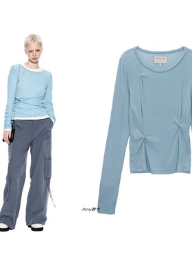 35折 Amy韩国直邮Matin Kim皱褶圆领T恤PINCHED SLIM TOP