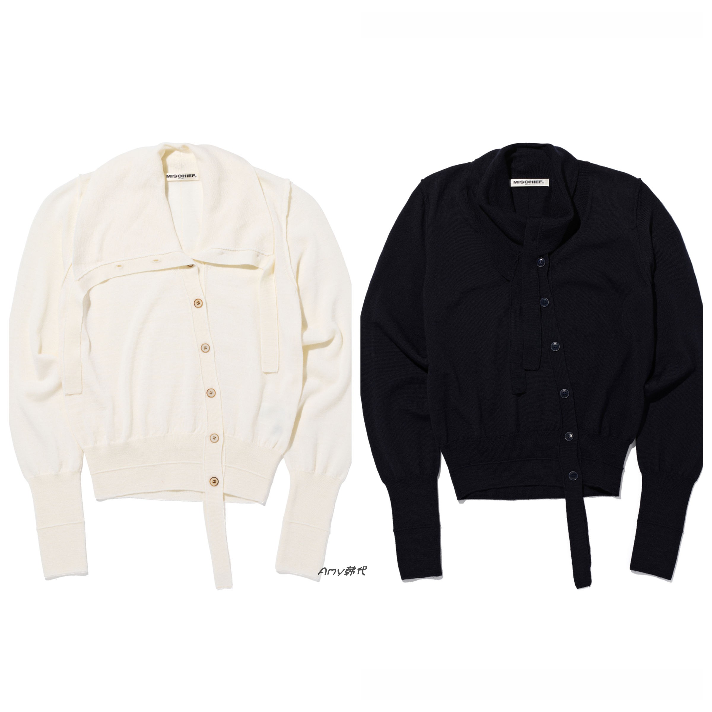 25秋冬Amy韩国代购 mschf ASYMMETRIC COLLAR KNIT斜扣羊毛针织衫