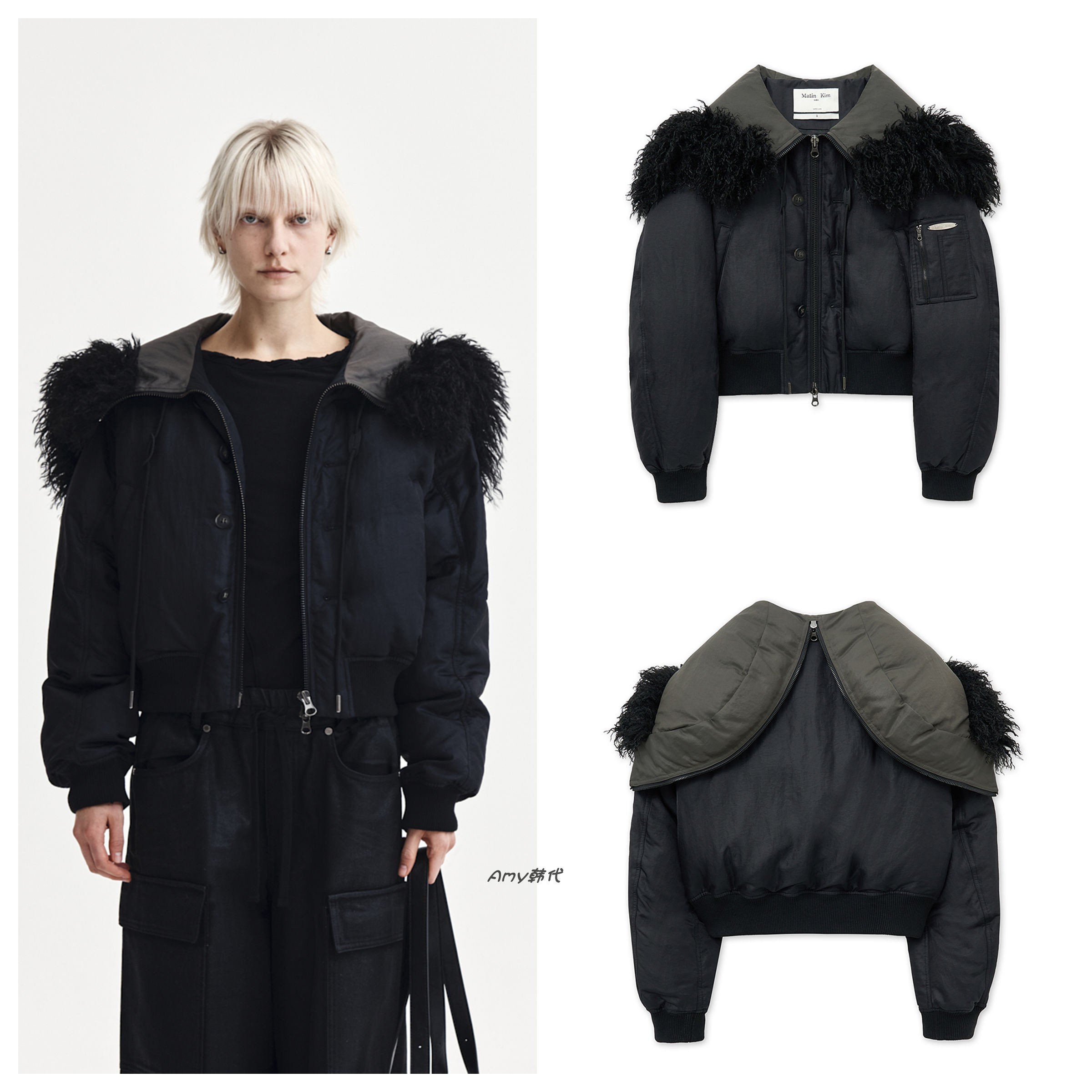 25冬Amy韩国直邮Matin Kim FUR HOODY BOMBER DOWN短款连帽羽绒服
