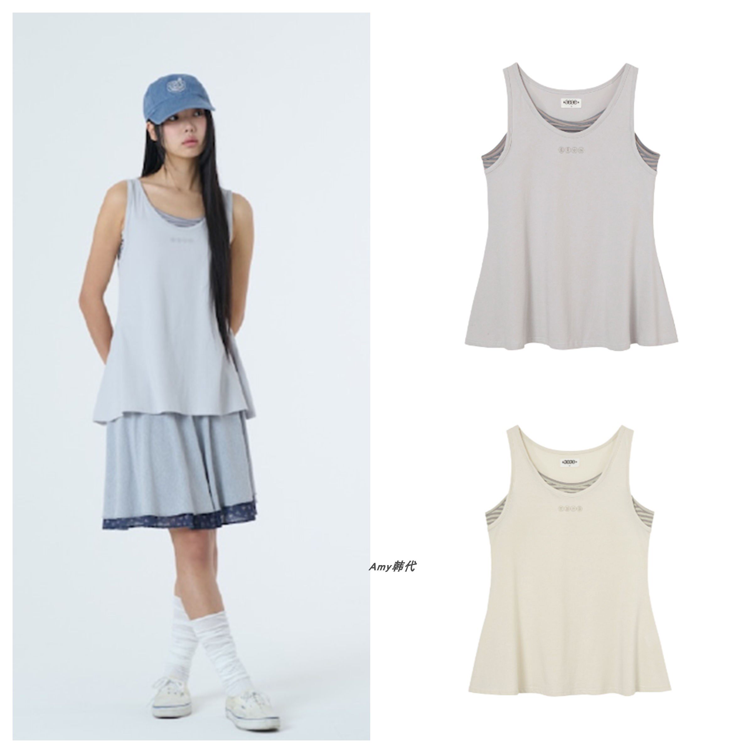 Amy韩国代购aeae 26春夏条纹分层背心STRIPE LAYERED SLEEVELESS