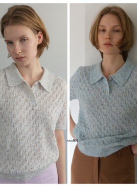 SIENNE韩国代购26春款Casa Collar Knit 翻领短袖针织衫