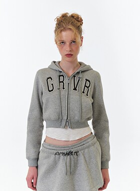 Amy韩国代购GROVE 25FW短款连帽拉链卫衣GRVR CROP HOODIE ZIP-UP