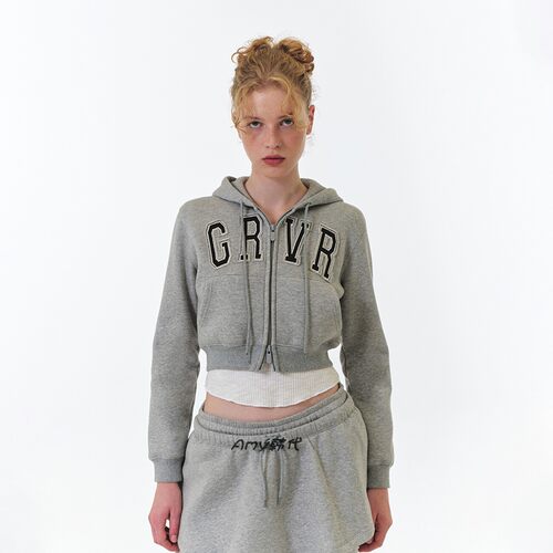 Amy韩国代购GROVE 25FW短款连帽拉链卫衣GRVR CROP HOODIE ZIP-UP