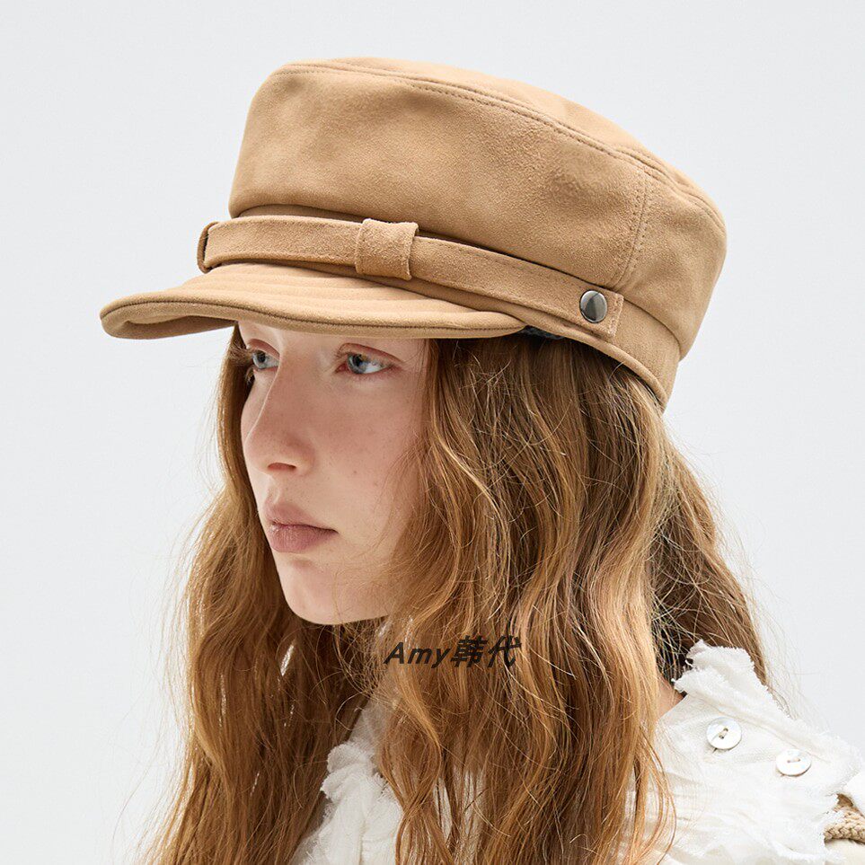 韩国代购26秋冬Brown hat Harper Casquette羊皮绒面革报童帽子