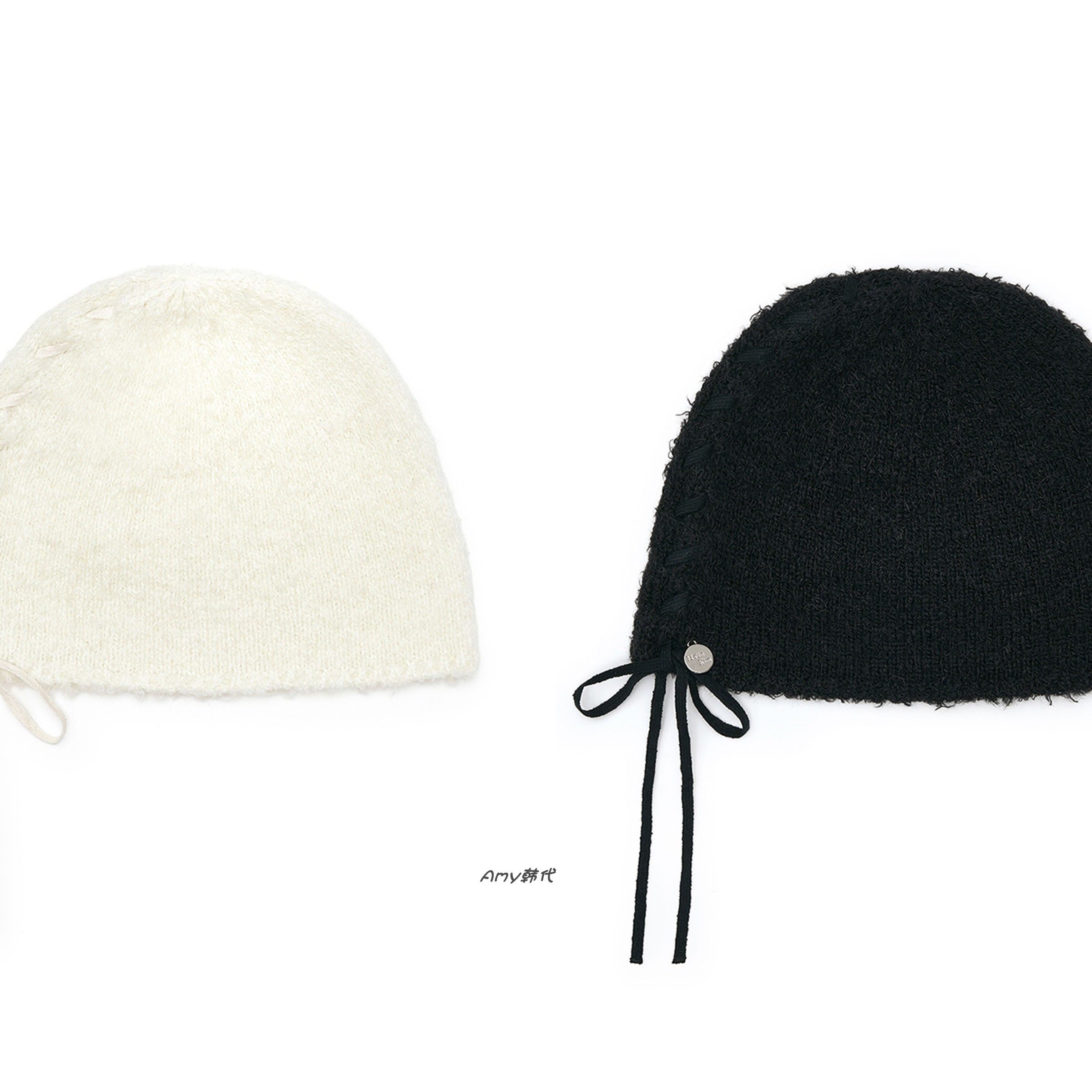 25冬Amy韩国直邮Matin Kim RIBBON TIE KNIT BEANIE丝带针织帽2色
