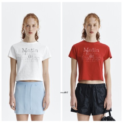 折扣 韩国代购Matin Kim DUSTY TYPOGRAPHIC CROP TOP印花短袖T恤