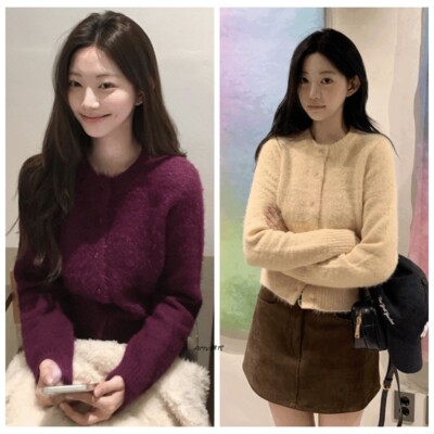 Amy韩国官网代购 zaenio 25冬圆领纽扣针织开衫2色